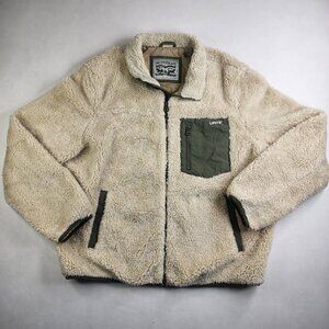 Levi Jacket Unisex XL Oatmeal Sherpa Fleece Bomber Deep Pile Full Zip Hiking Tan